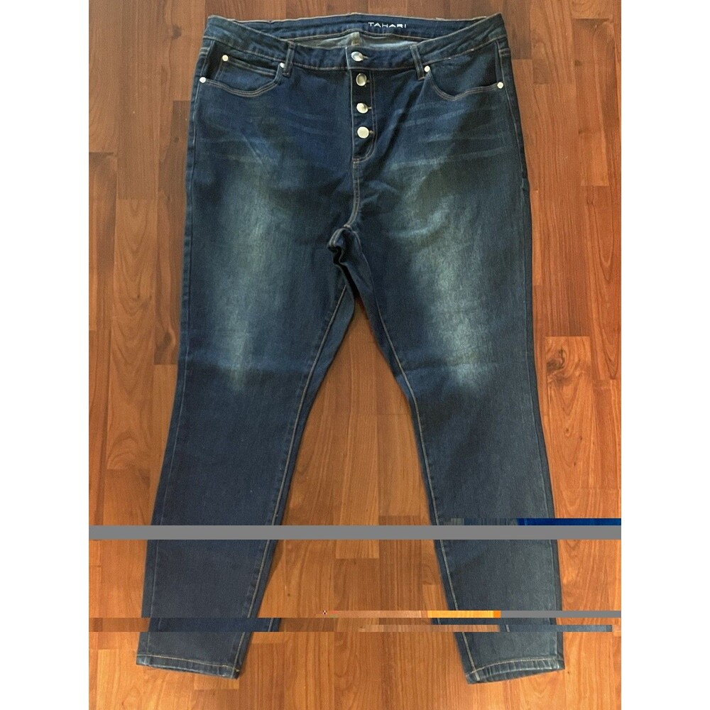 Tahari Women’s Skinny Jeans Size 18/34 Blue Dark Wash Mid Rise Stretch Denim